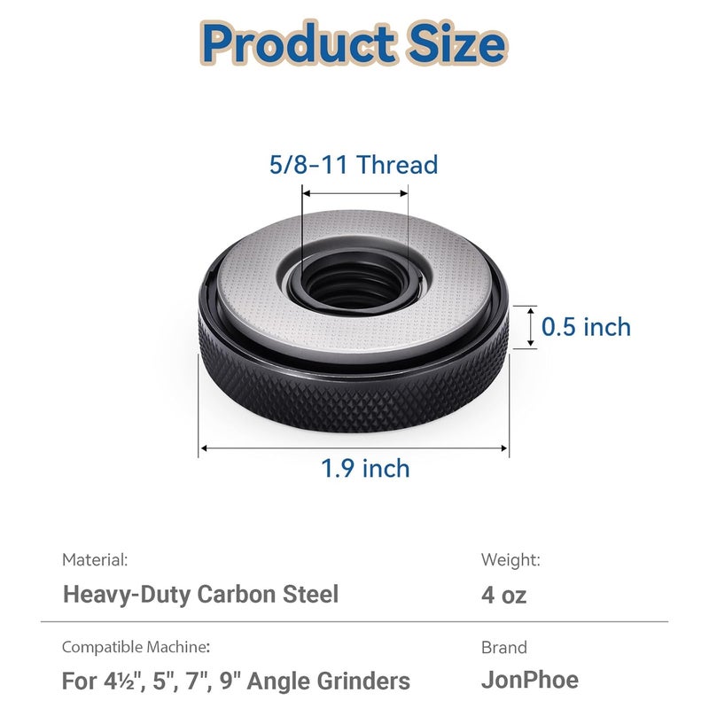 JonPhoe 5/8-11 Thread Angle Grinder Flange Nut No Wrench Required,Grinder Nut for 4.5" and 5" Angle Grinder,Quick Release Locking Nut - Image 2